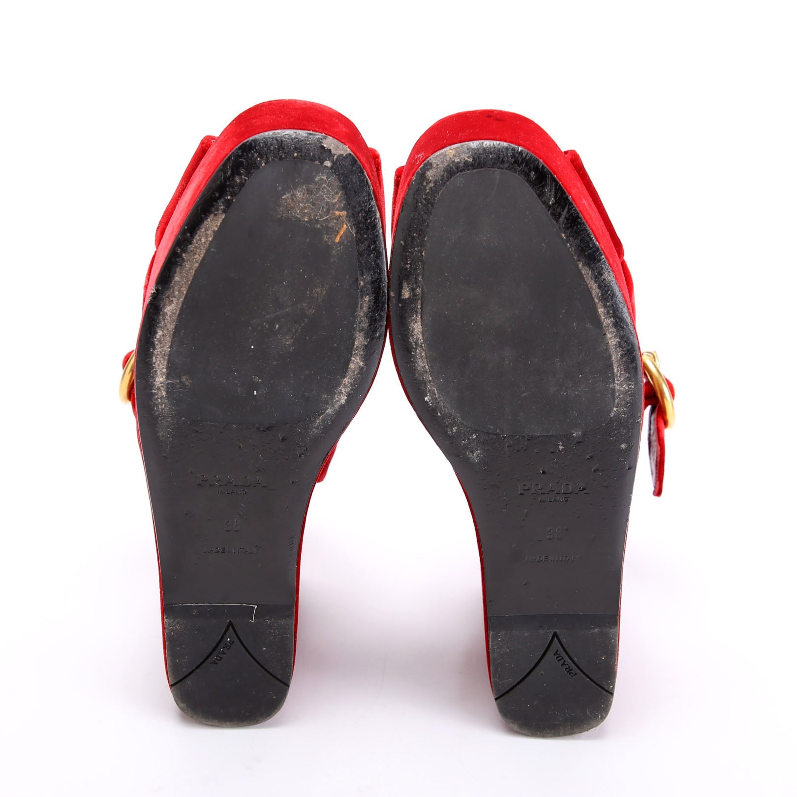 Prada Slingback Platform Velvet Sandals Size 38 Red