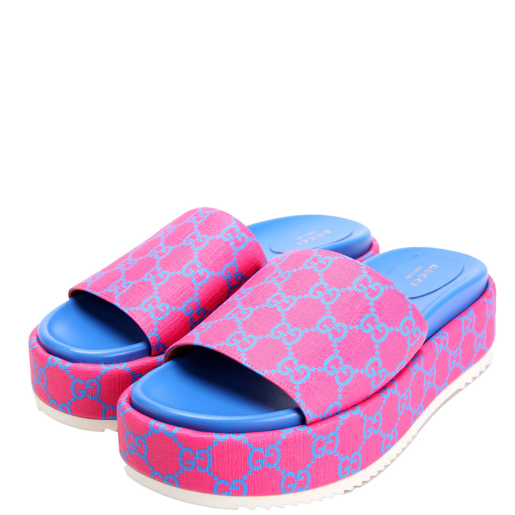 Angelina Platform Slide Sandals Size 39.5 Pink/Blue