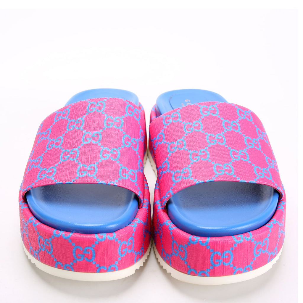 Angelina Platform Slide Sandals Size 39.5 Pink/Blue
