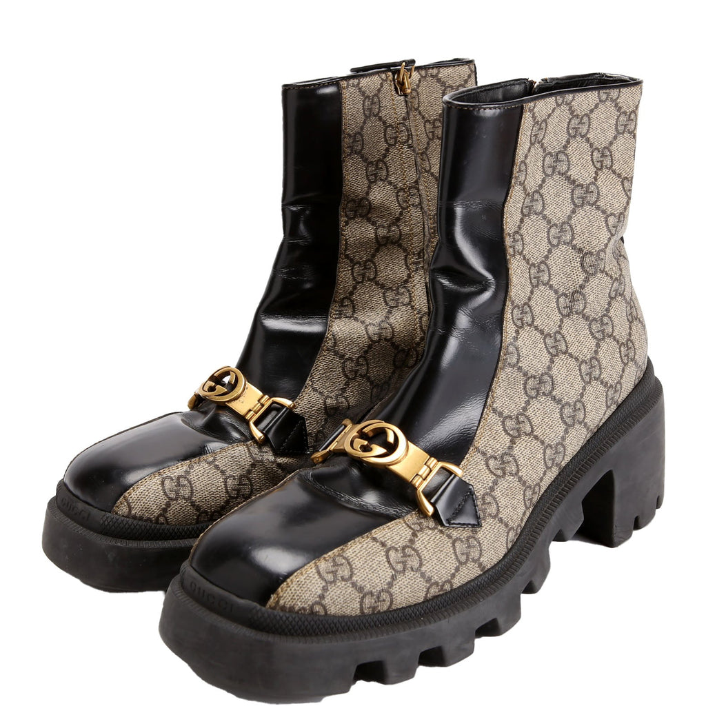 Gucci GG Supreme Interlocking Boot Size 40 Beige/Black