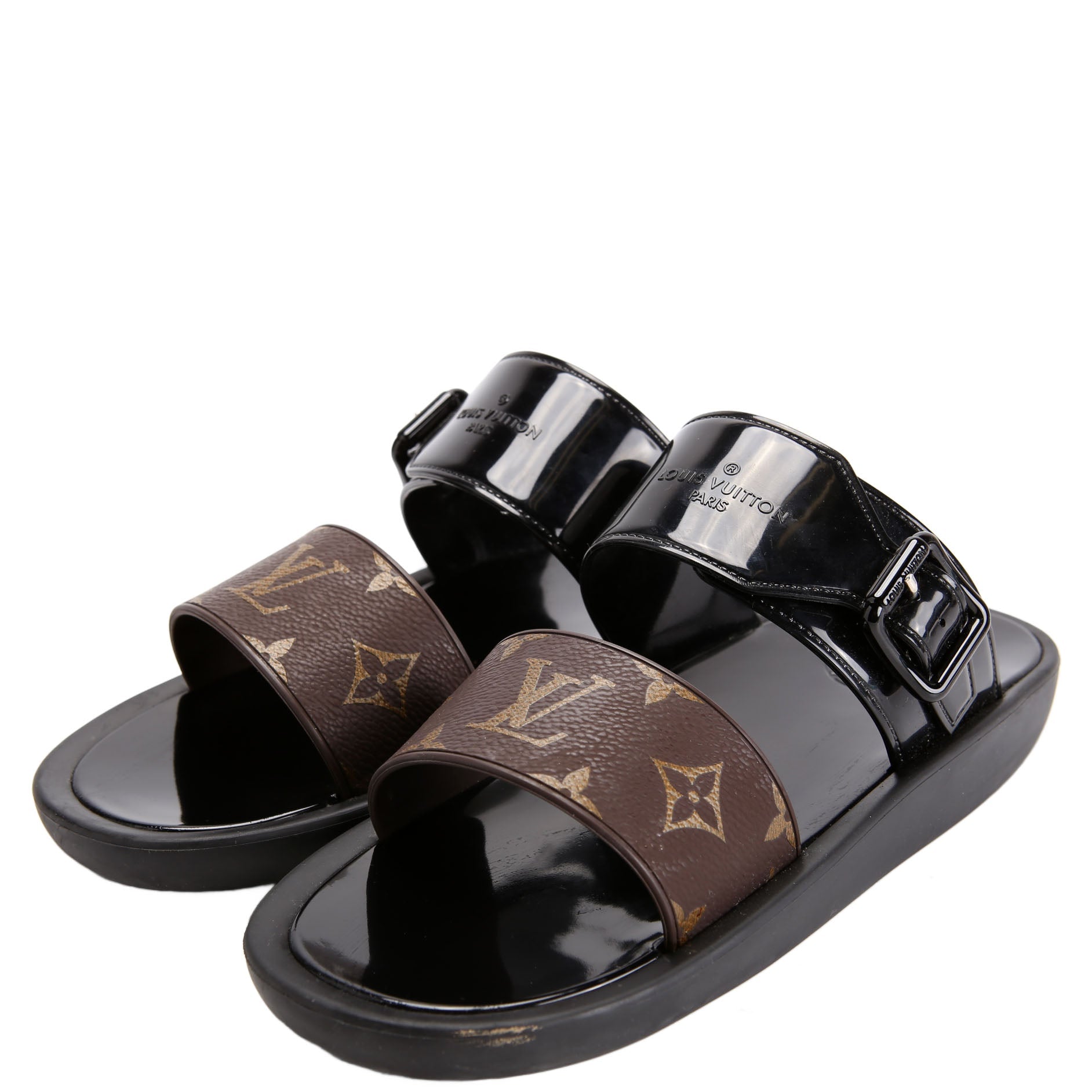 Sunbath Flat Mule Sandals Size 38 Black/Brown