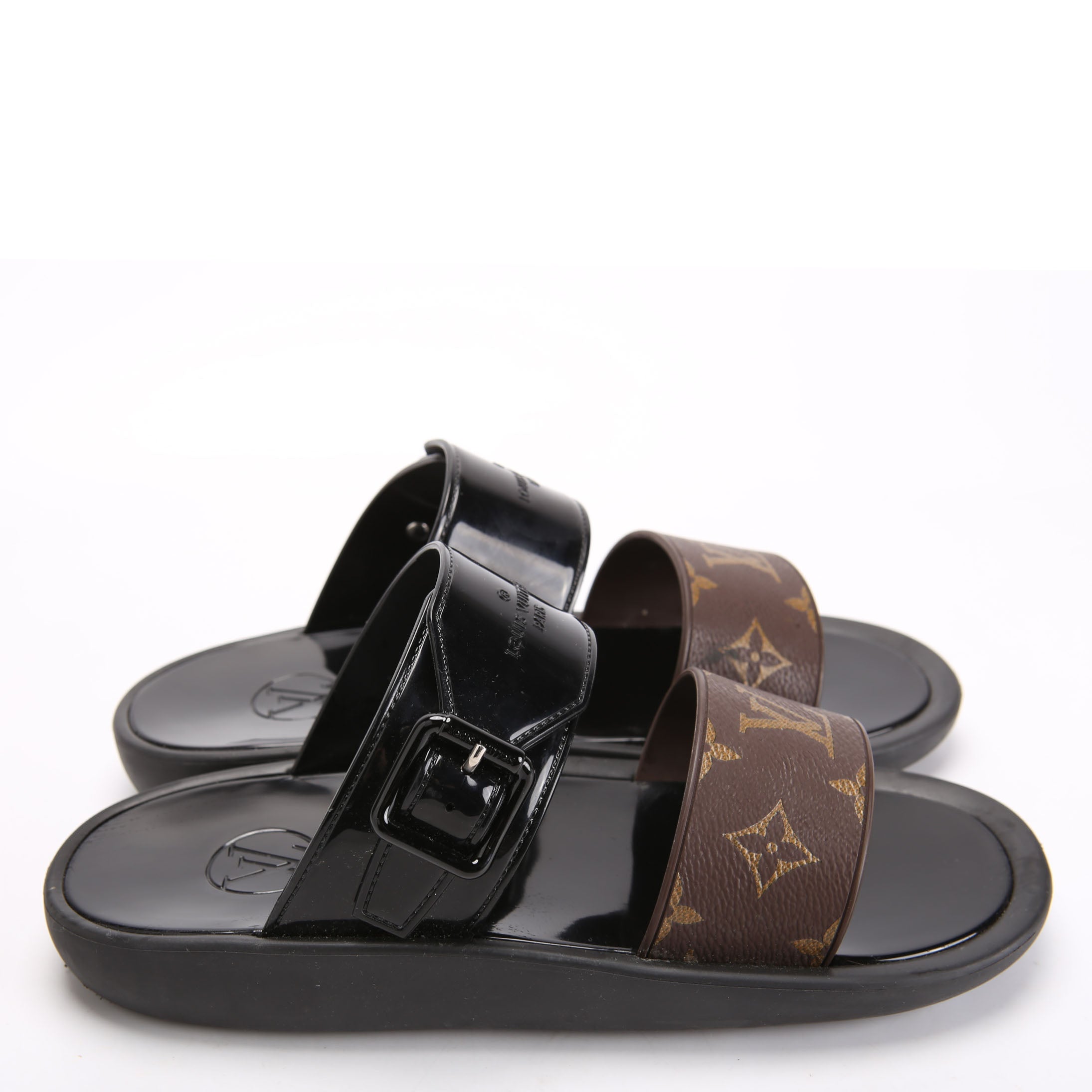 Sunbath Flat Mule Sandals Size 38 Black/Brown