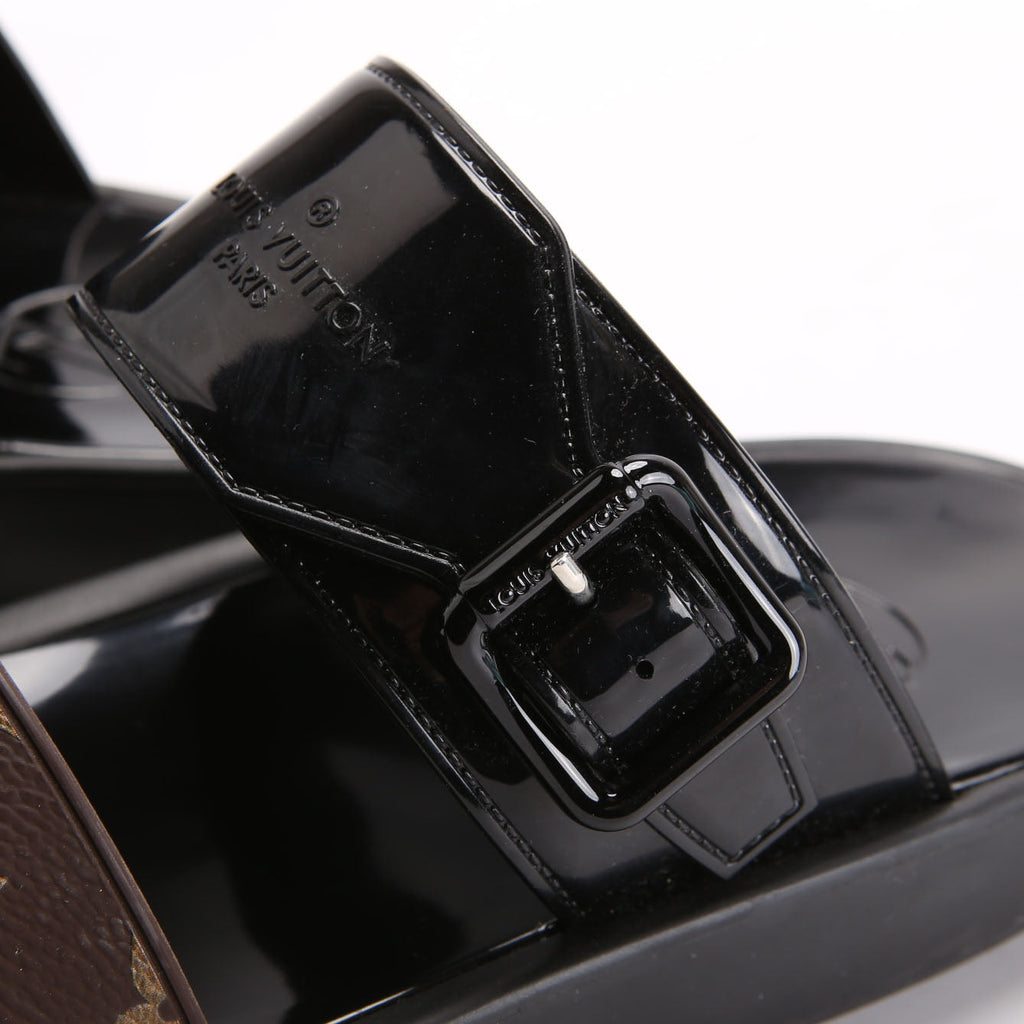 Sunbath Flat Mule Sandals Size 38 Black/Brown