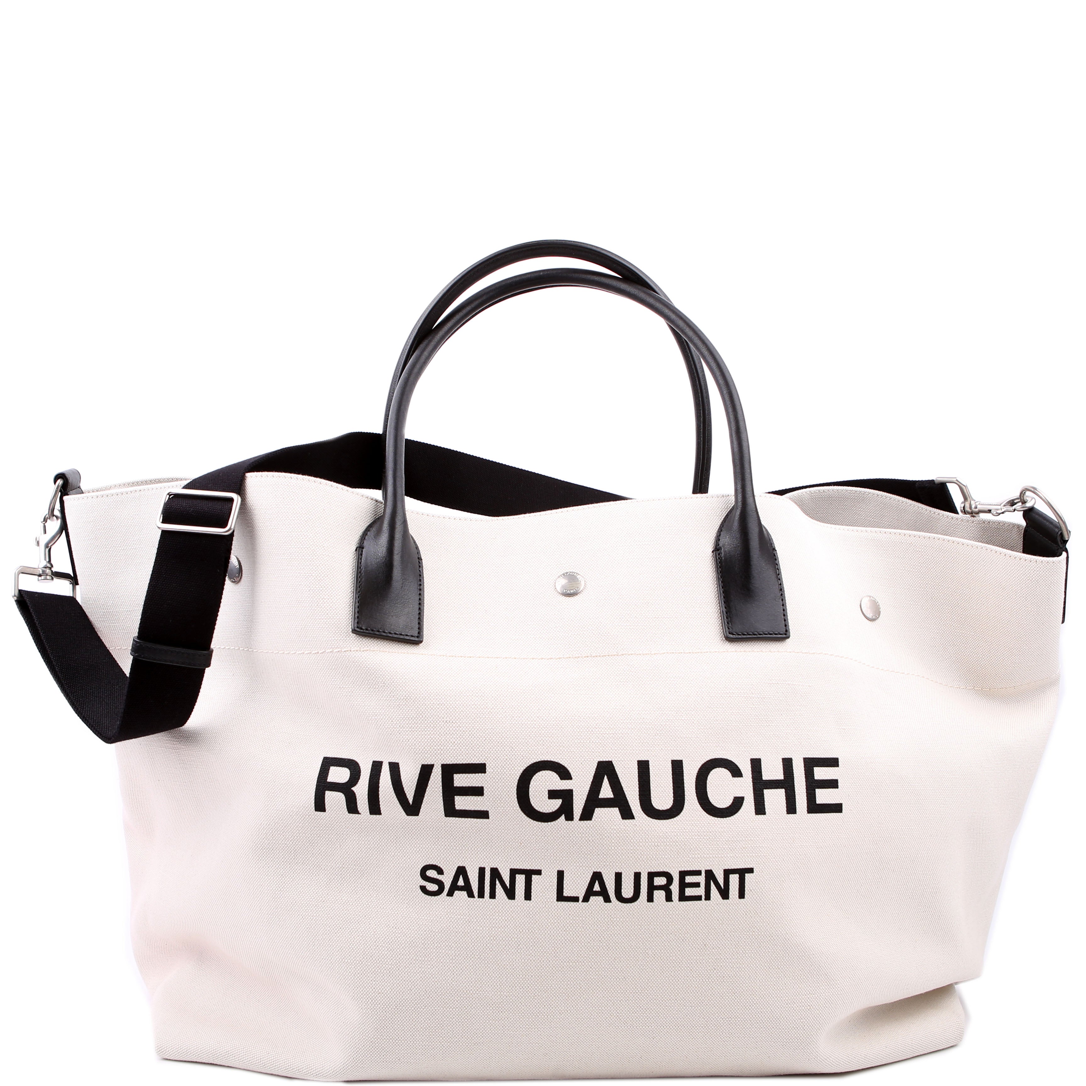 SAINT LAURENT Rive Gauche Canvas Maxi Tote White/Black