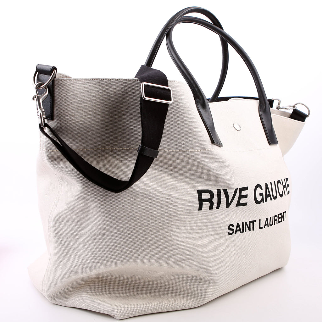 SAINT LAURENT Rive Gauche Canvas Maxi Tote White/Black