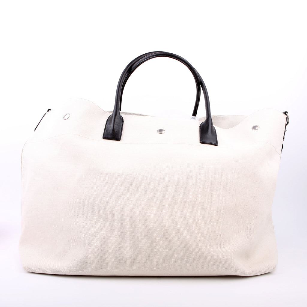 SAINT LAURENT Rive Gauche Canvas Maxi Tote White/Black