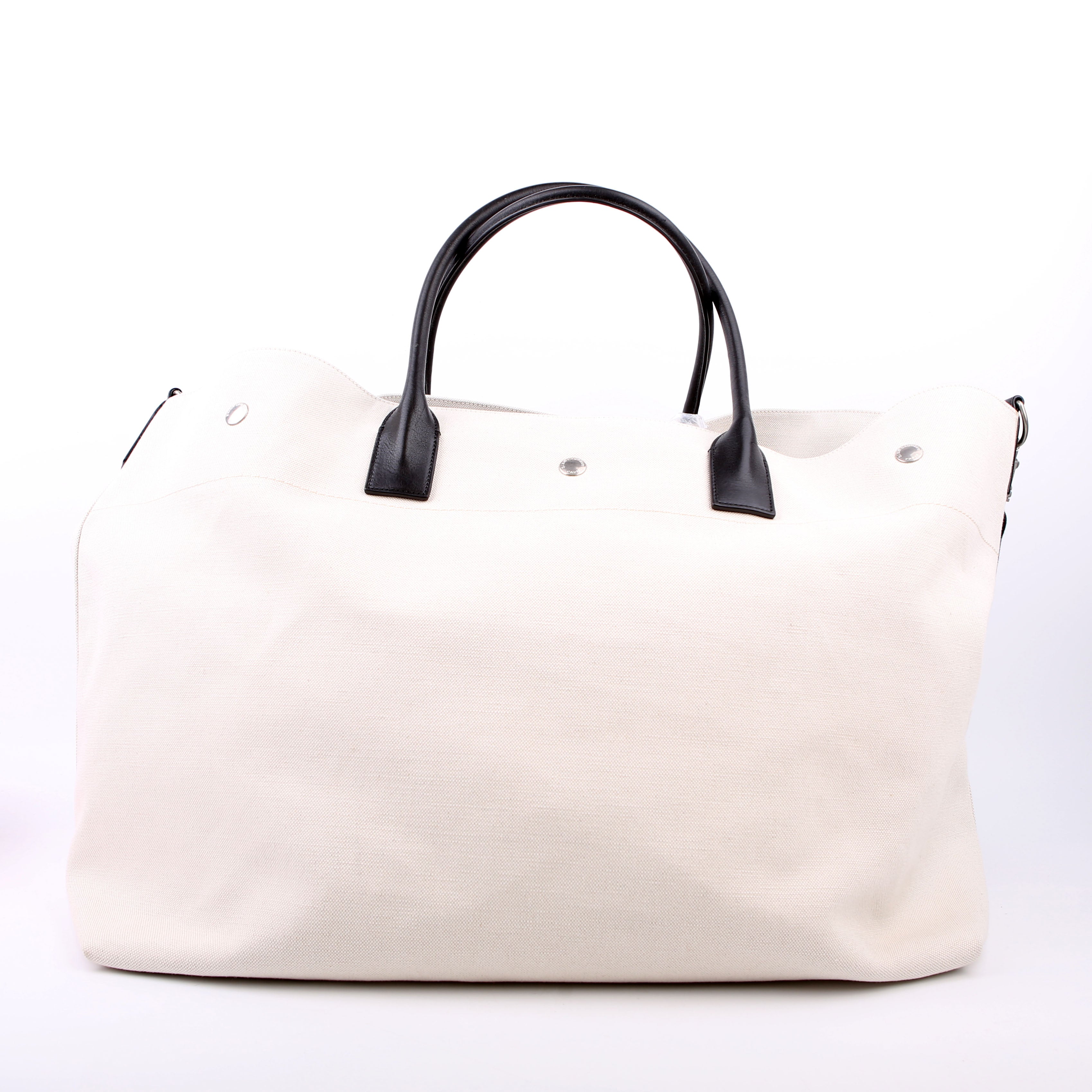 SAINT LAURENT Rive Gauche Canvas Maxi Tote White/Black
