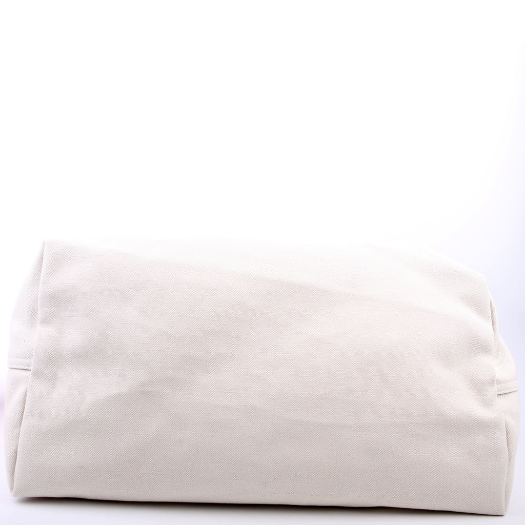SAINT LAURENT Rive Gauche Canvas Maxi Tote White/Black