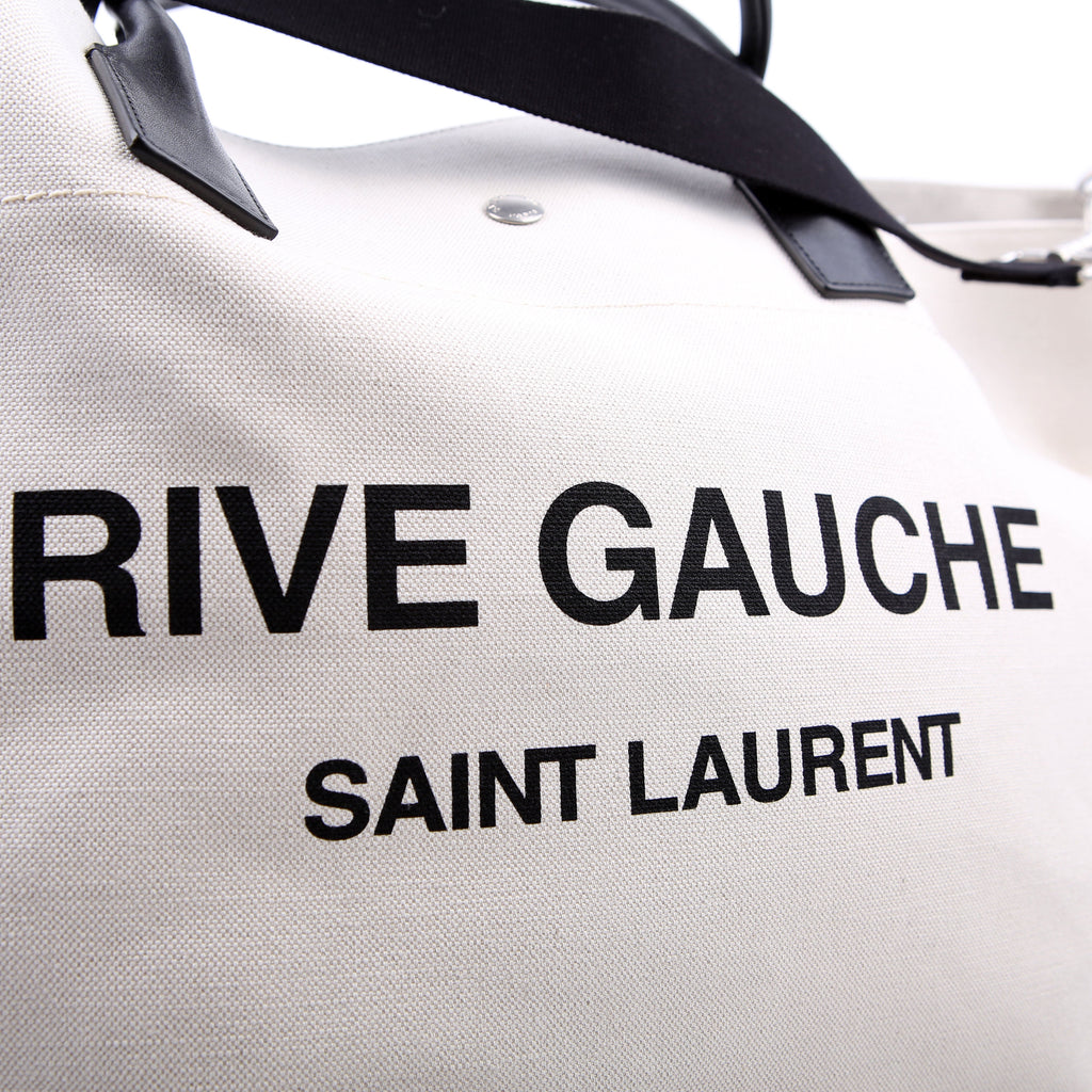 SAINT LAURENT Rive Gauche Canvas Maxi Tote White/Black