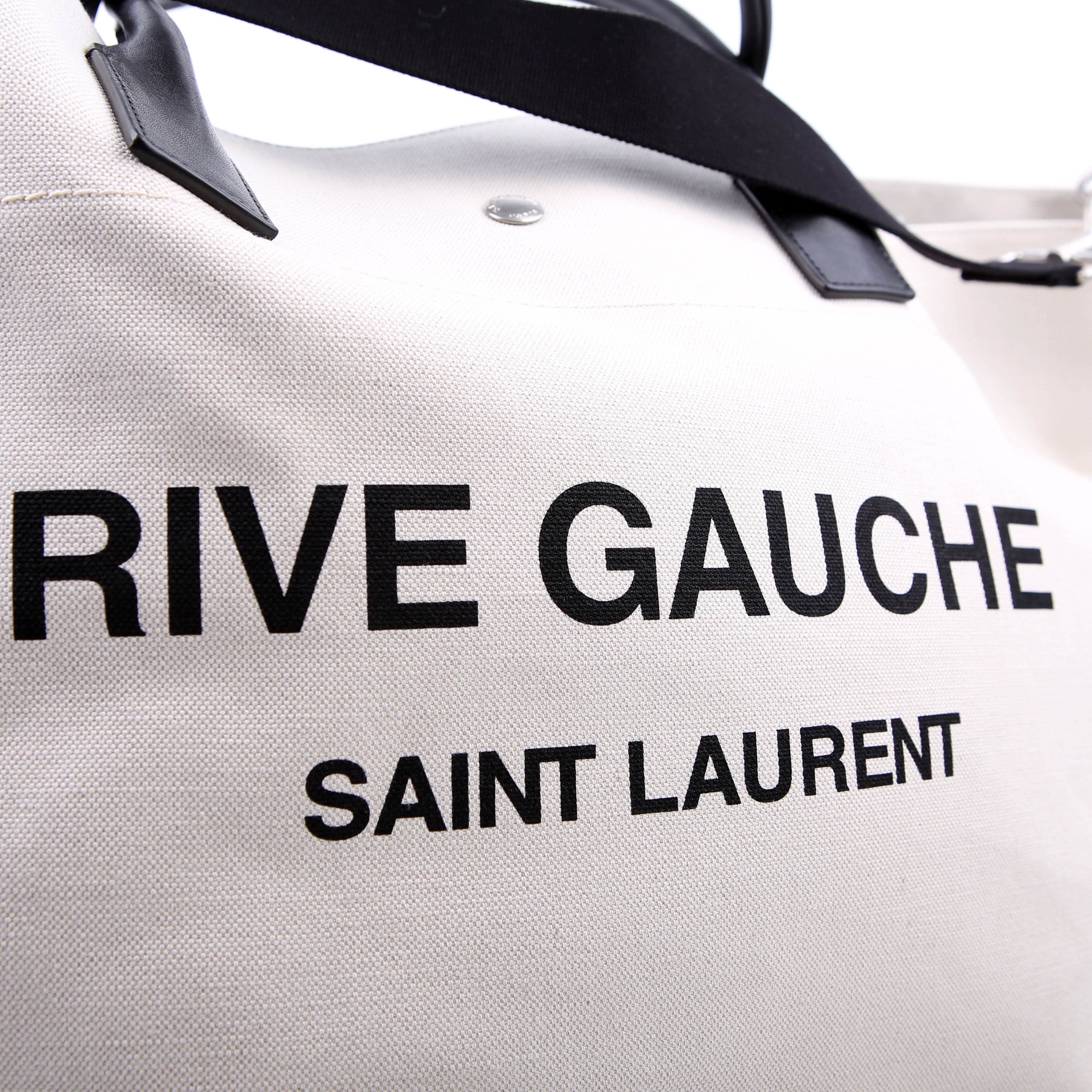 SAINT LAURENT Rive Gauche Canvas Maxi Tote White/Black