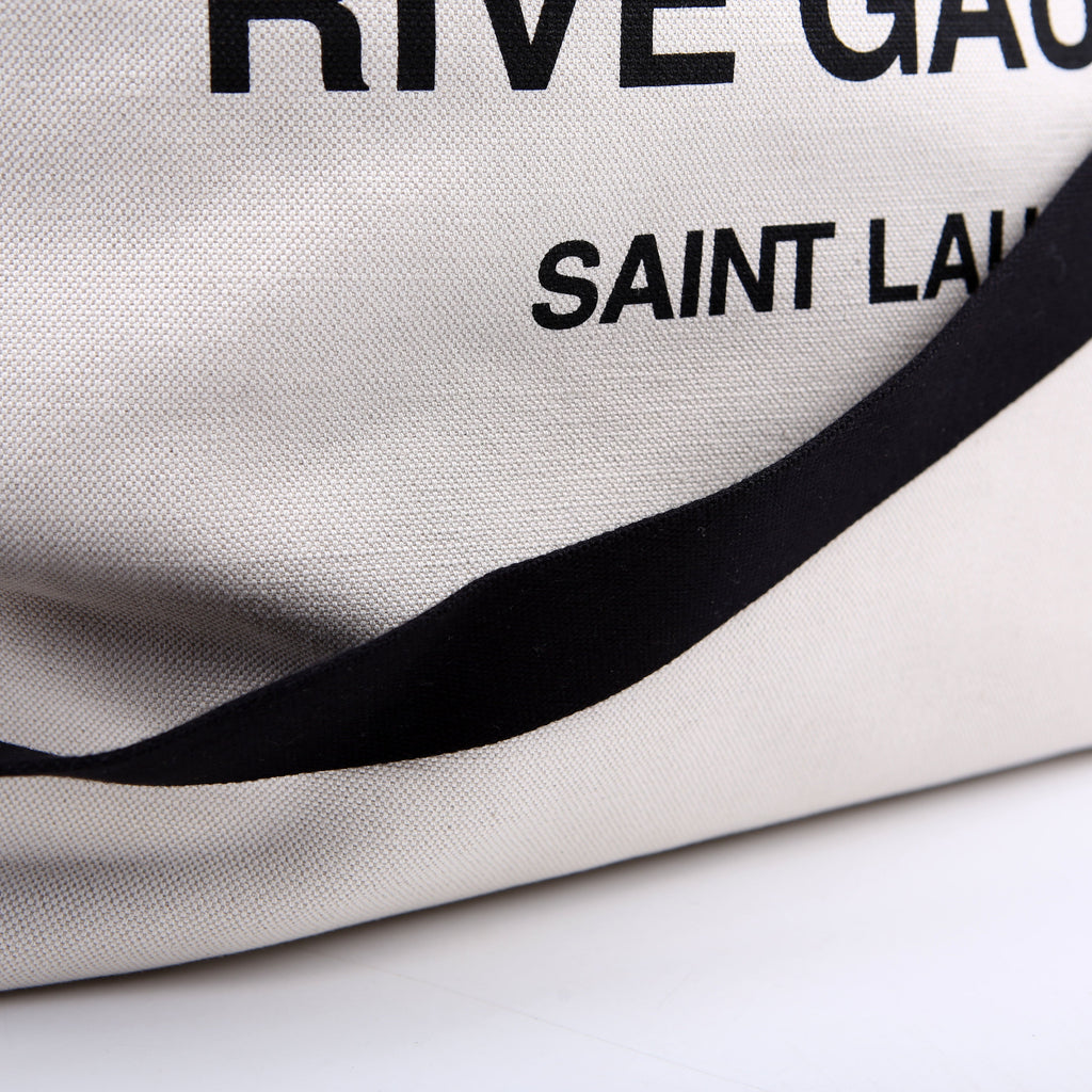 SAINT LAURENT Rive Gauche Canvas Maxi Tote White/Black
