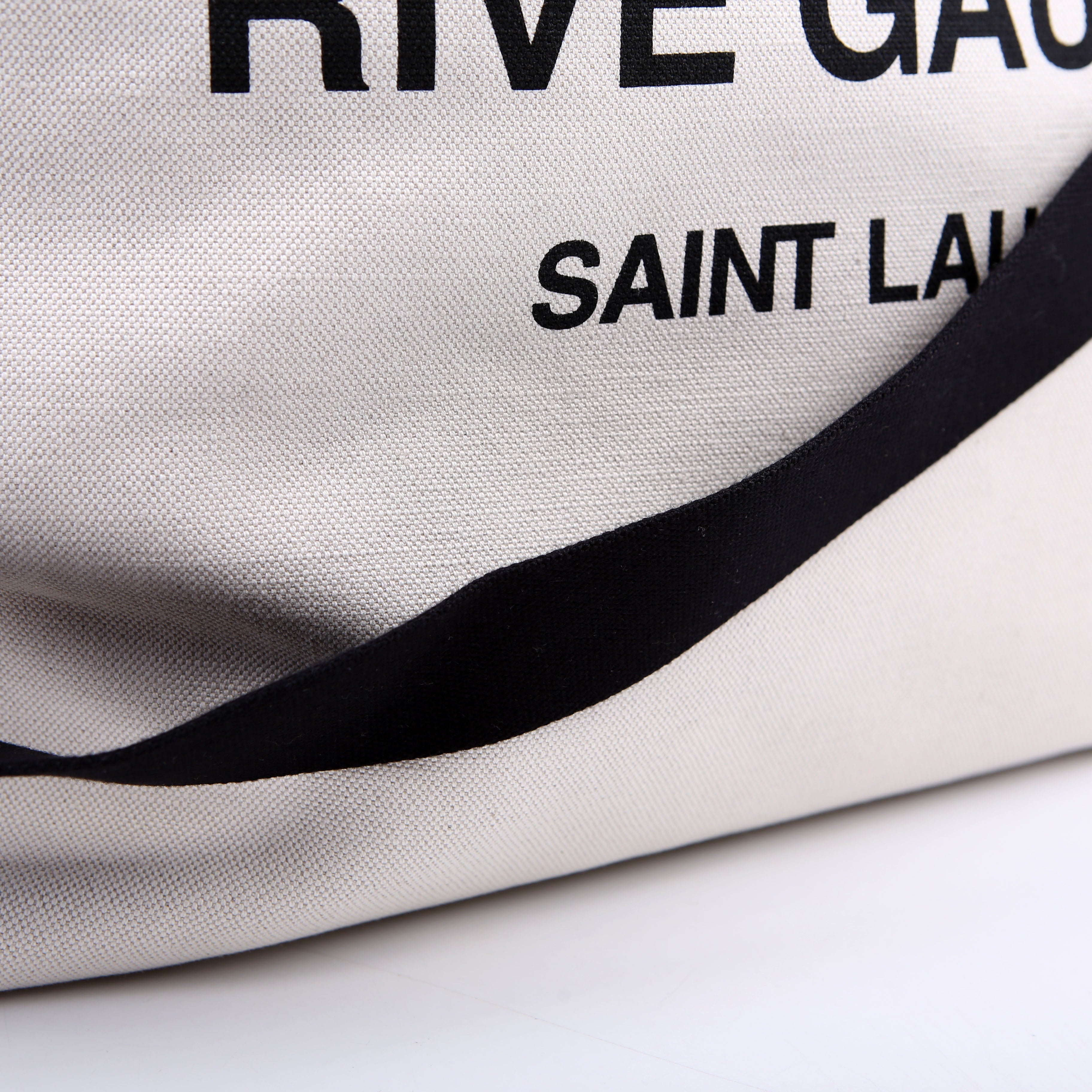 SAINT LAURENT Rive Gauche Canvas Maxi Tote White/Black