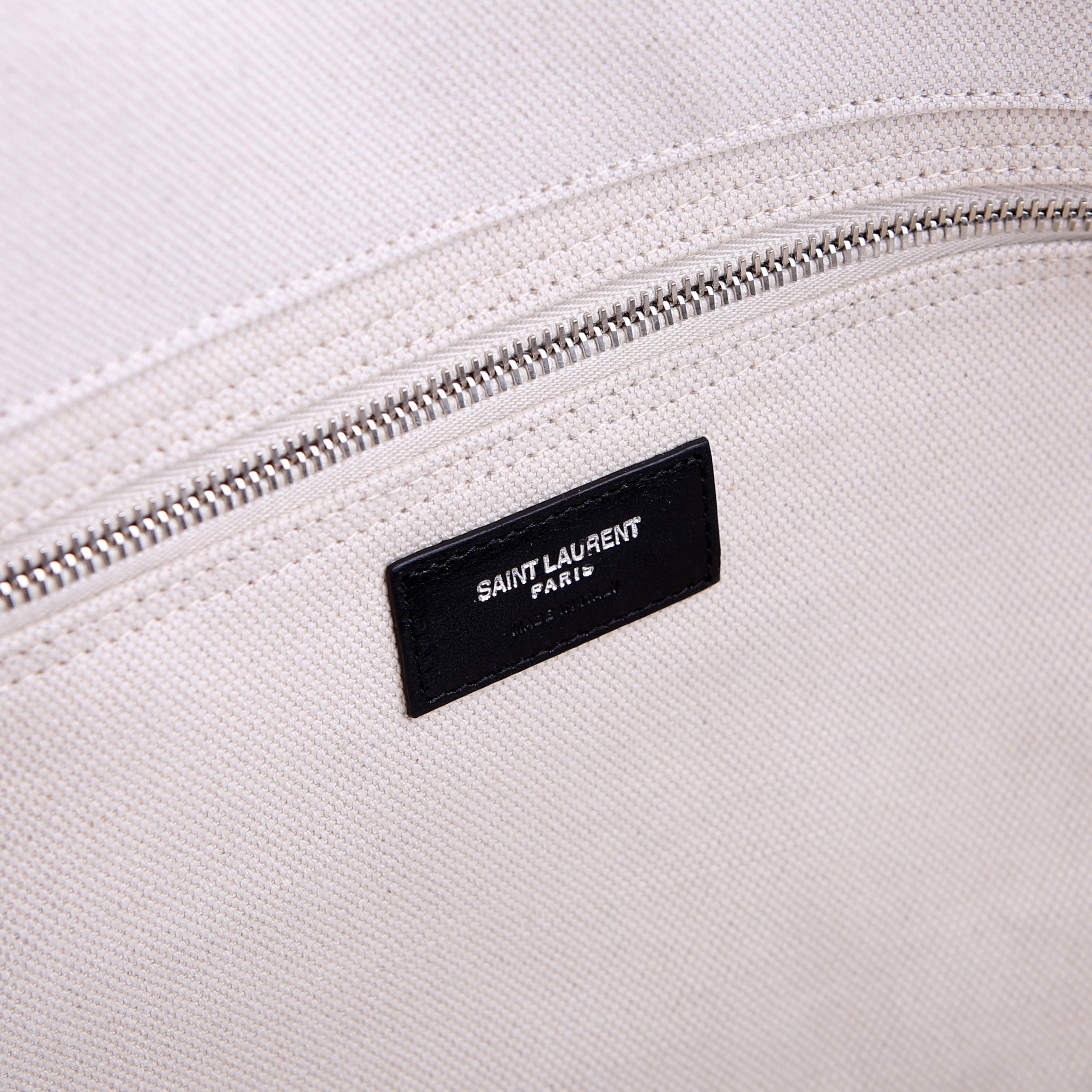 SAINT LAURENT Rive Gauche Canvas Maxi Tote White/Black