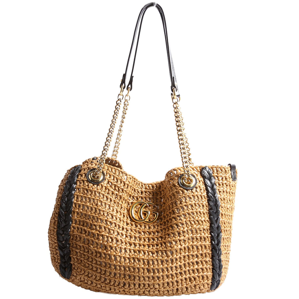 574432 Marmont Raffia Tote Medium Brown/Black