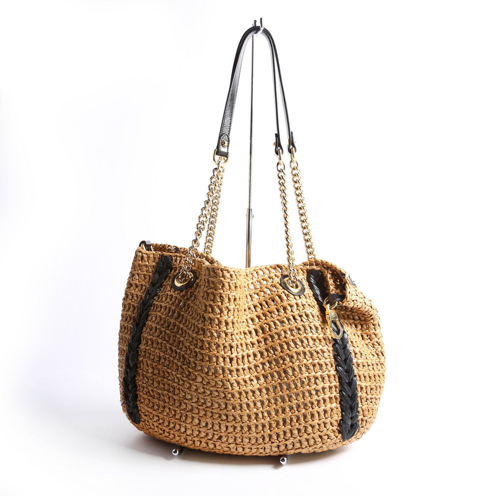 574432 Marmont Raffia Tote Medium Brown/Black