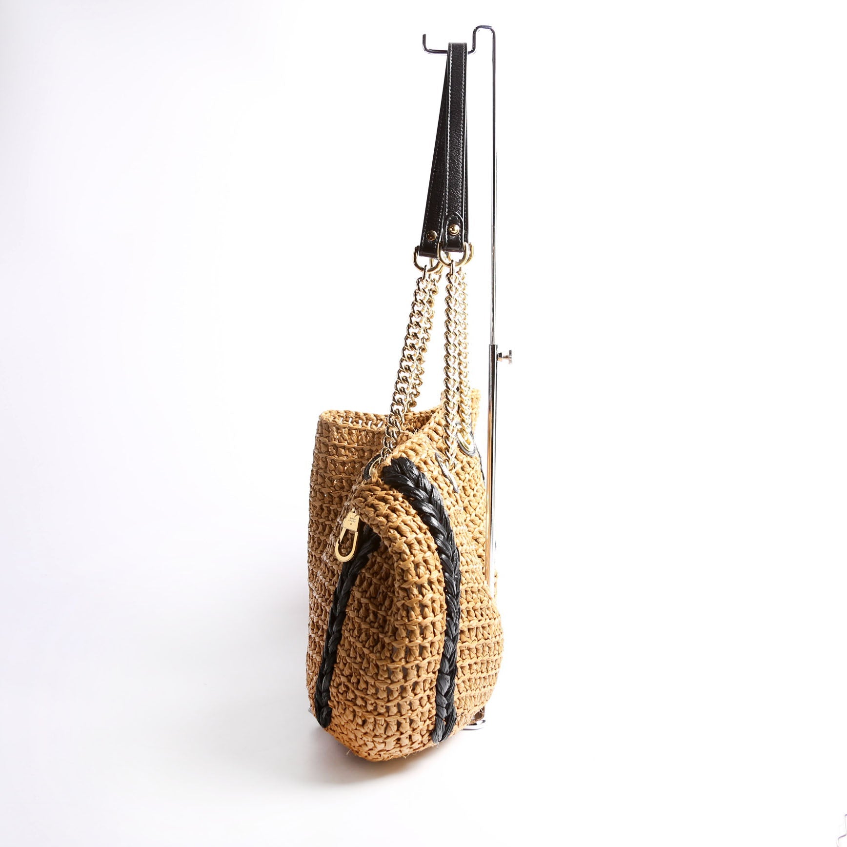 574432 Marmont Raffia Tote Medium Brown/Black