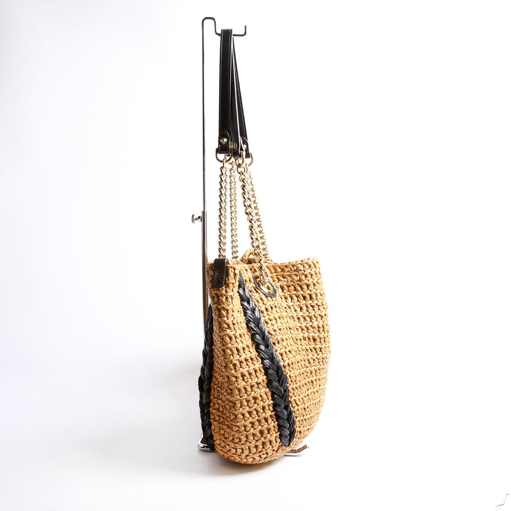 574432 Marmont Raffia Tote Medium Brown/Black