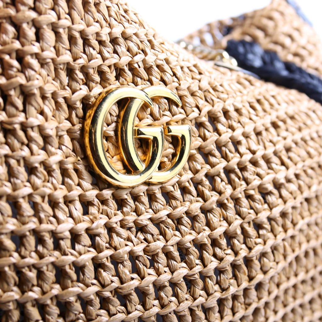 574432 Marmont Raffia Tote Medium Brown/Black