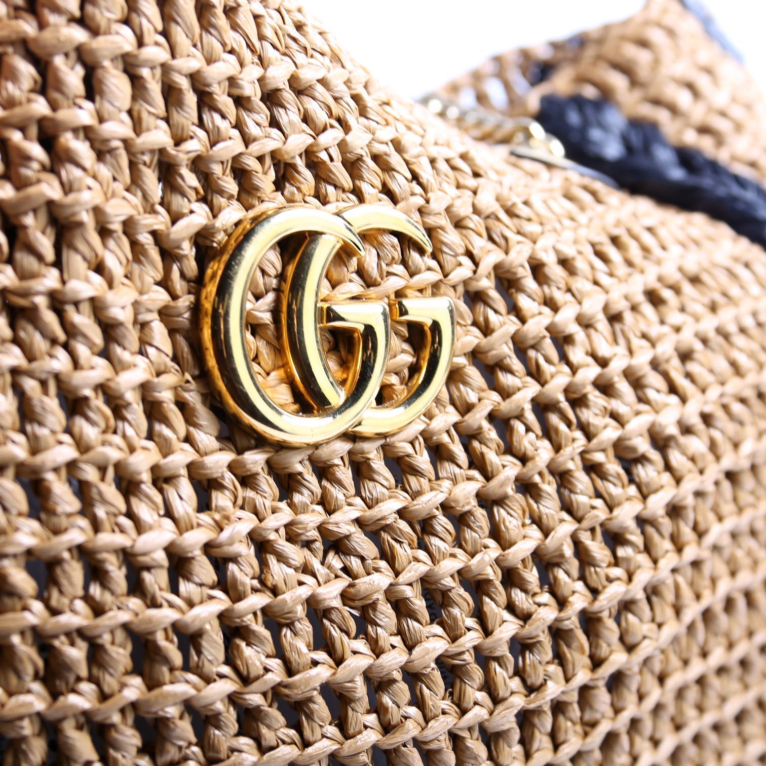574432 Marmont Raffia Tote Medium Brown/Black