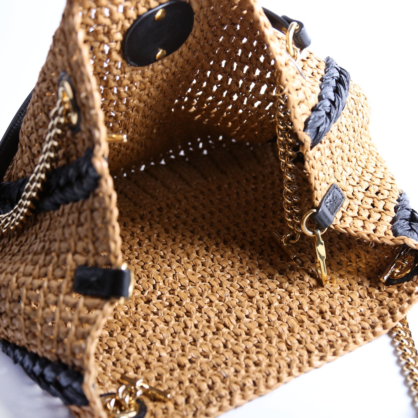 574432 Marmont Raffia Tote Medium Brown/Black