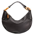 137577 Bamboo Ring Leather Hobo Black