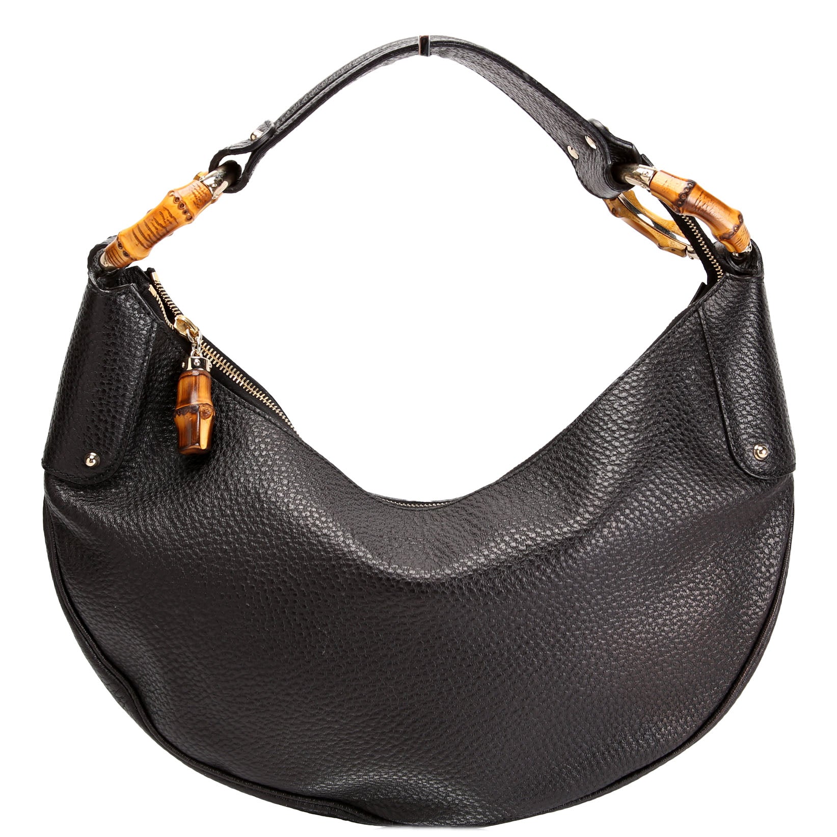 137577 Bamboo Ring Leather Hobo Black