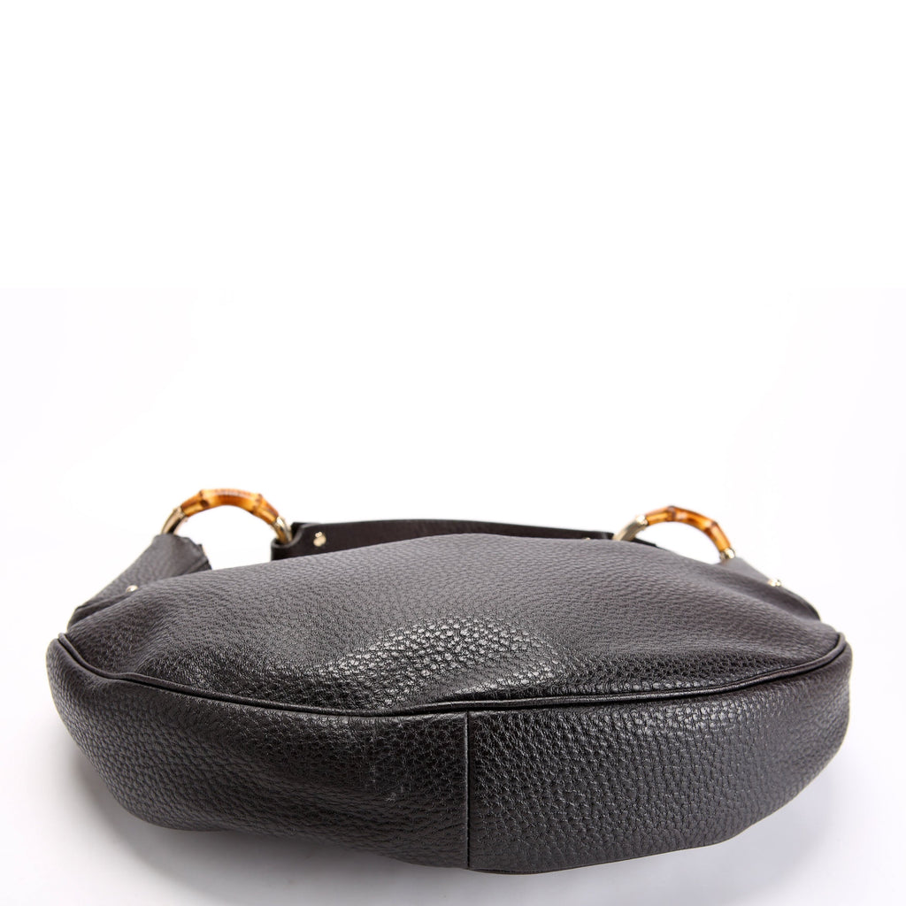 137577 Bamboo Ring Leather Hobo Black