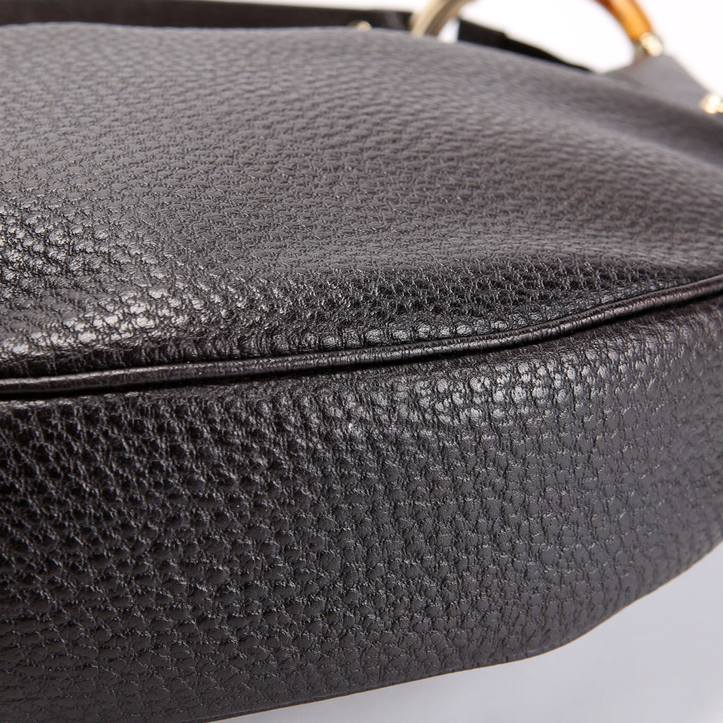 137577 Bamboo Ring Leather Hobo Black