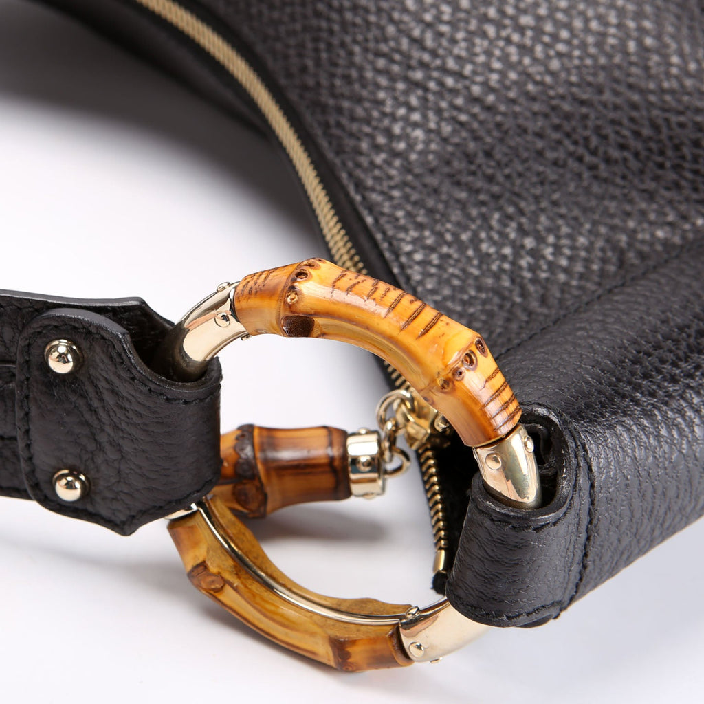 137577 Bamboo Ring Leather Hobo Black