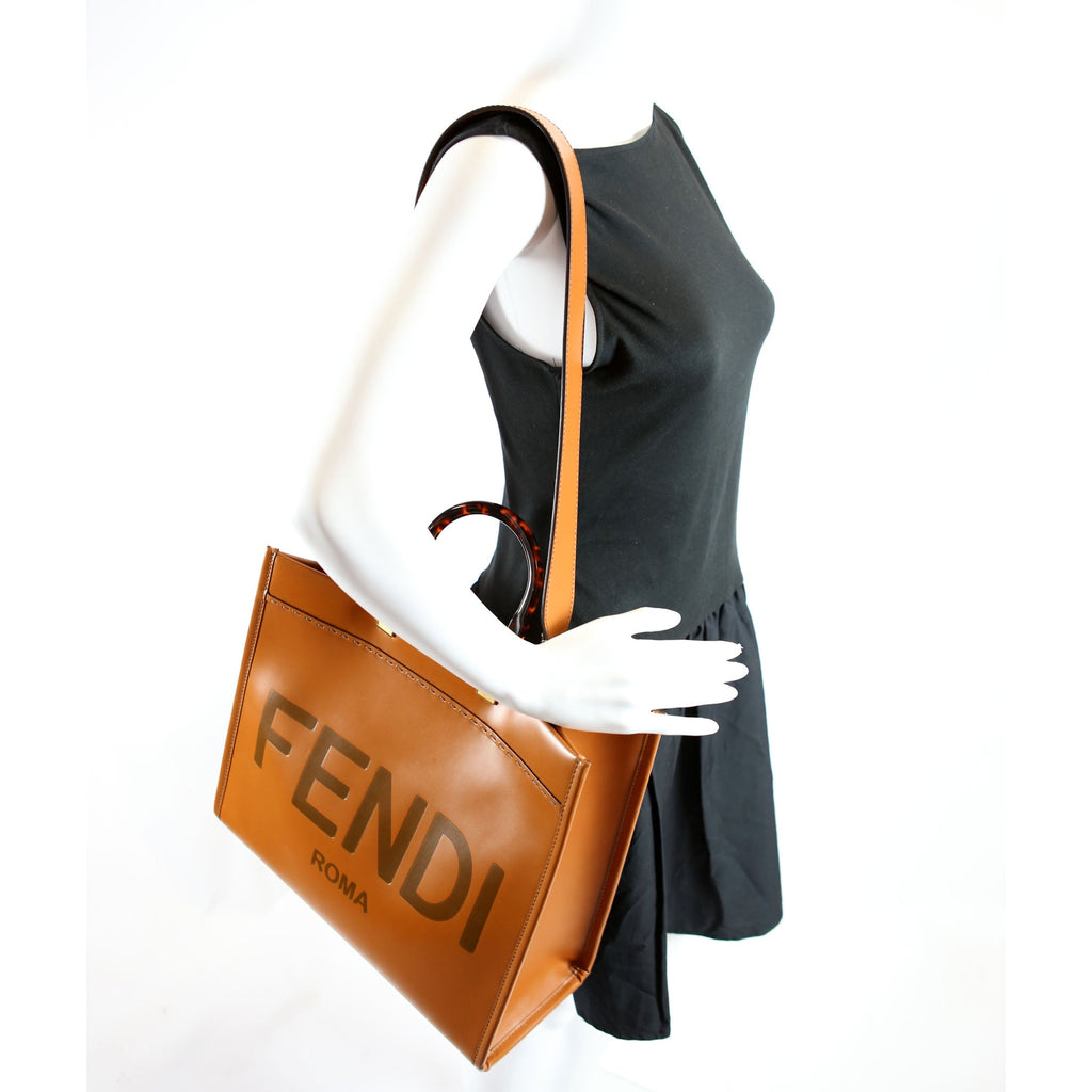 Fendi 8BH386 Sunshine Shopper Medium Leather Brown