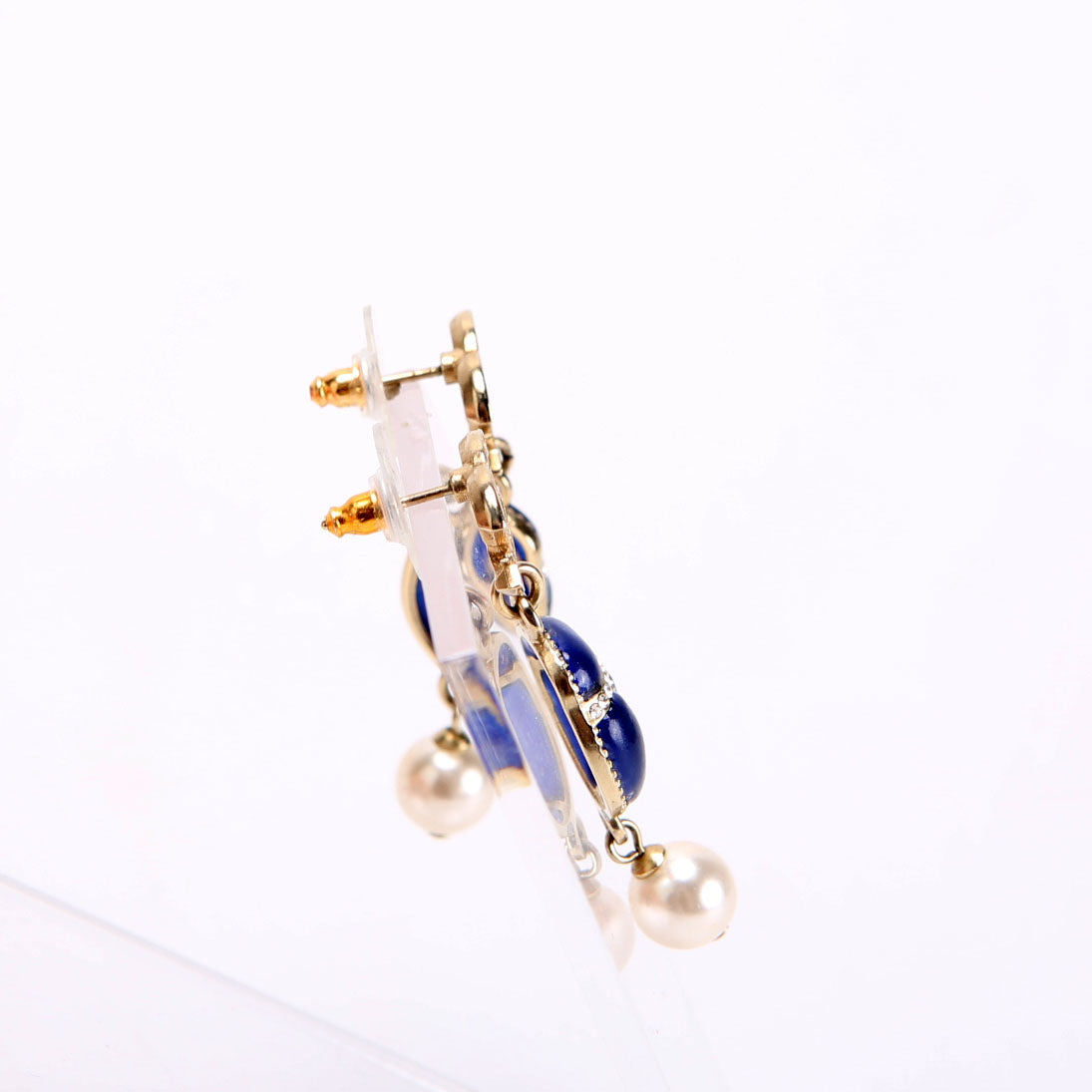 CC Scarab Pearl Drop Earrings Navy/Gold