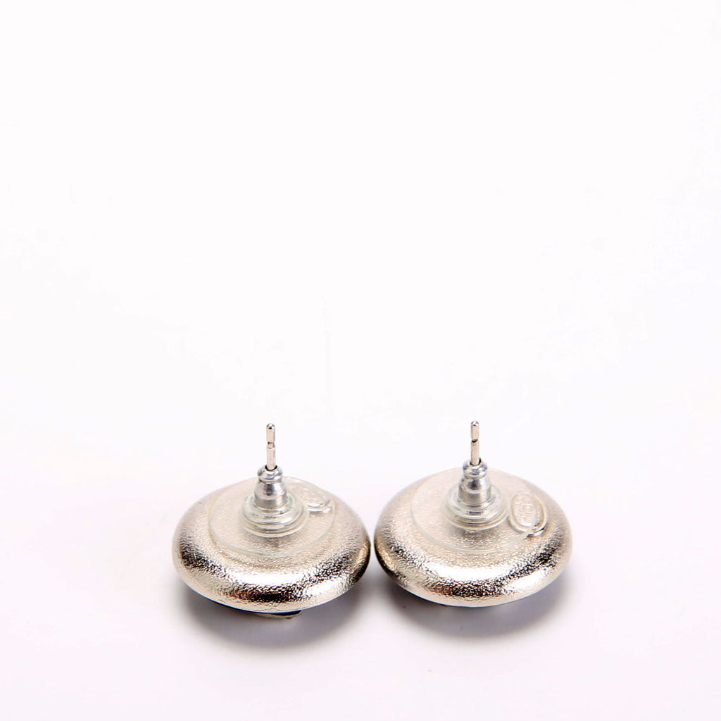 Crystal CC Enamel Round Earrings Navy/Silver