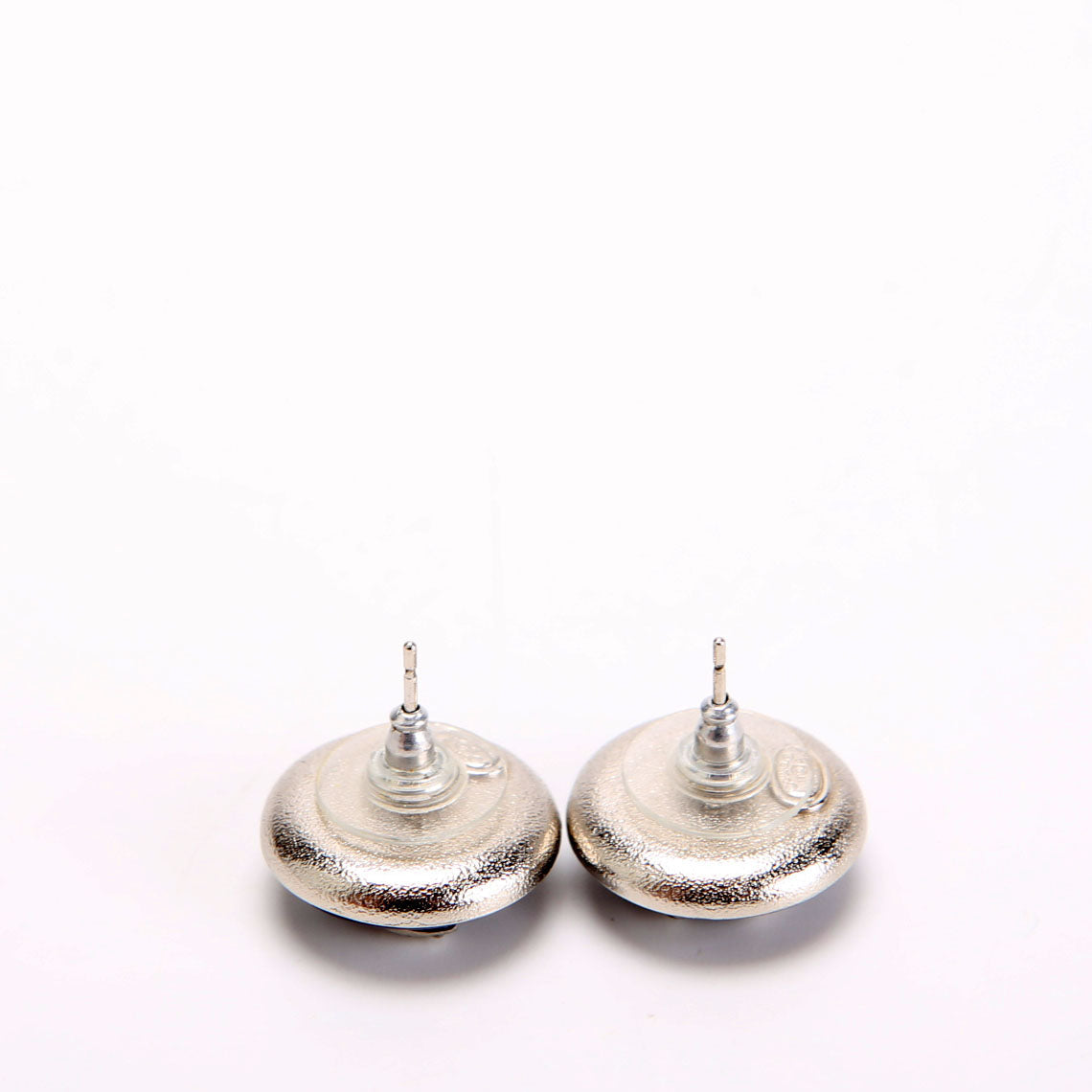 Crystal CC Enamel Round Earrings Navy/Silver