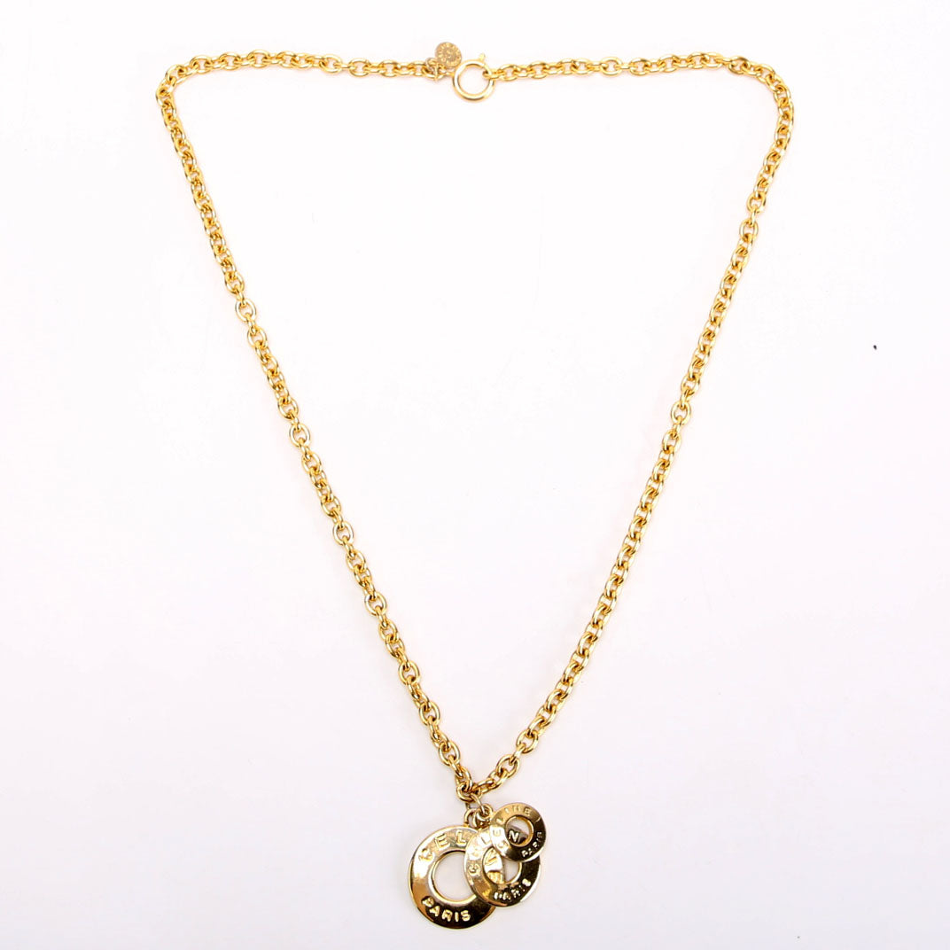 Logo Circle Charm Vintage Necklace Gold