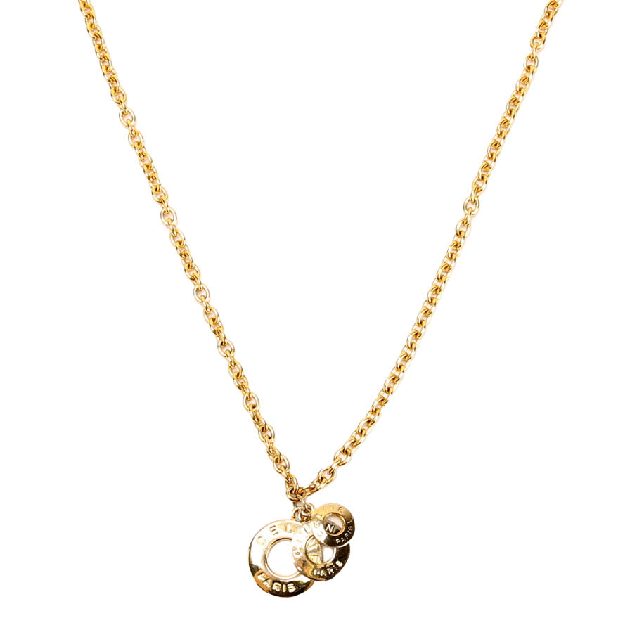 Logo Circle Charm Vintage Necklace Gold