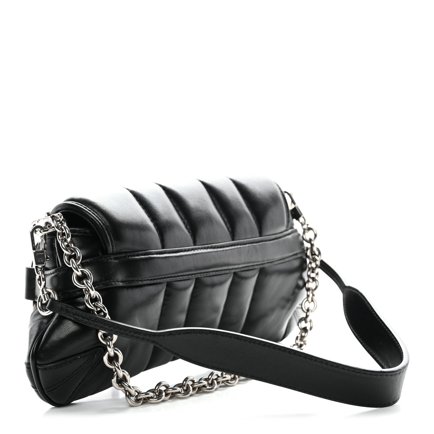 Gucci Nappa Vertical Matelasse Small Maxi Horsebit Chain Shoulder Bag Black