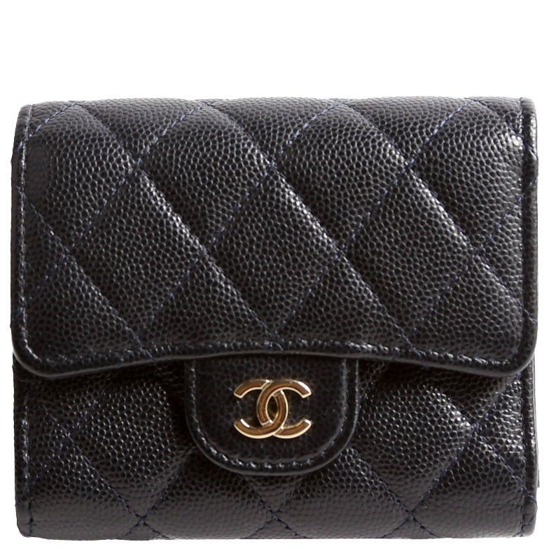 Classic Compact Flap Wallet Caviar Navy
