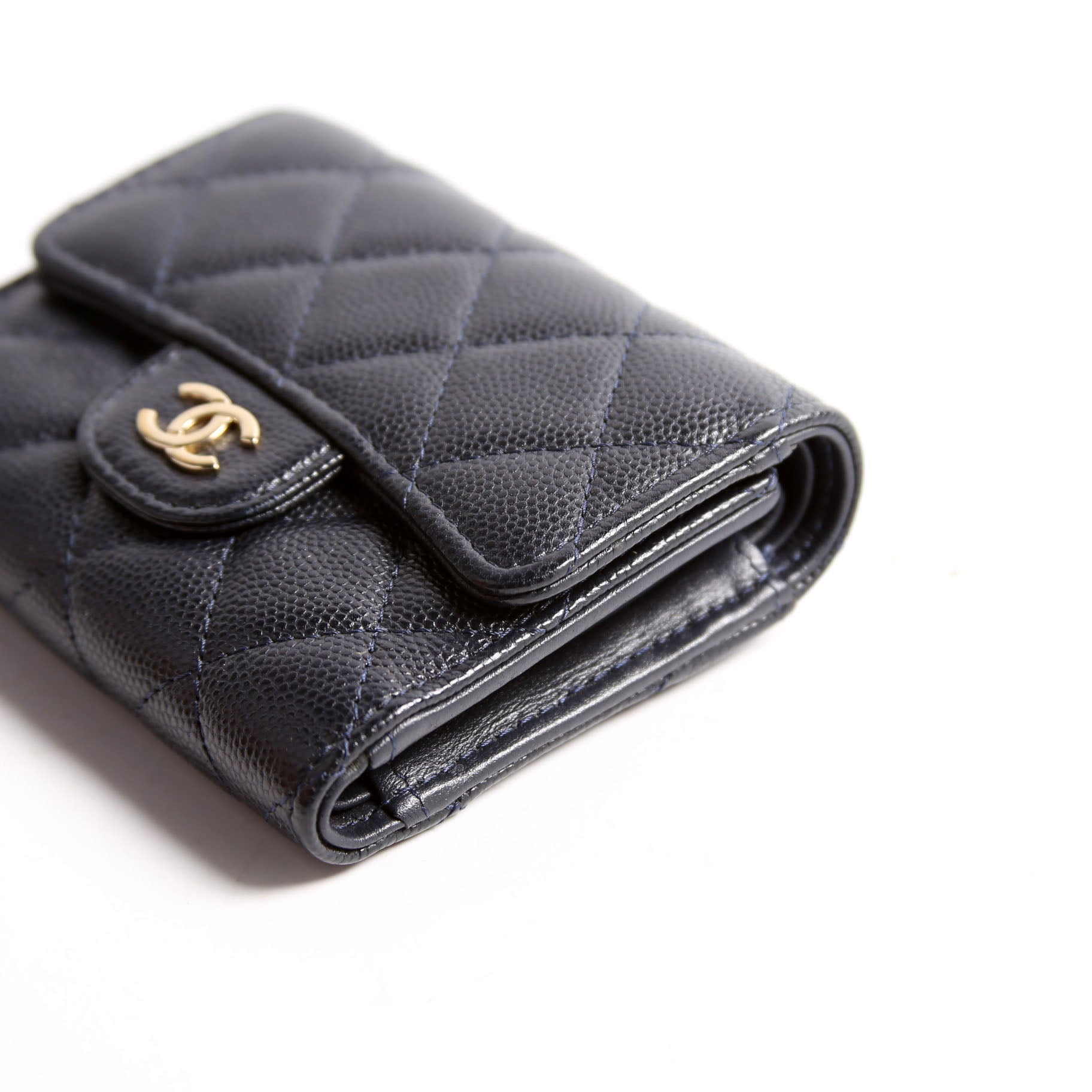 Classic Compact Flap Wallet Caviar Navy