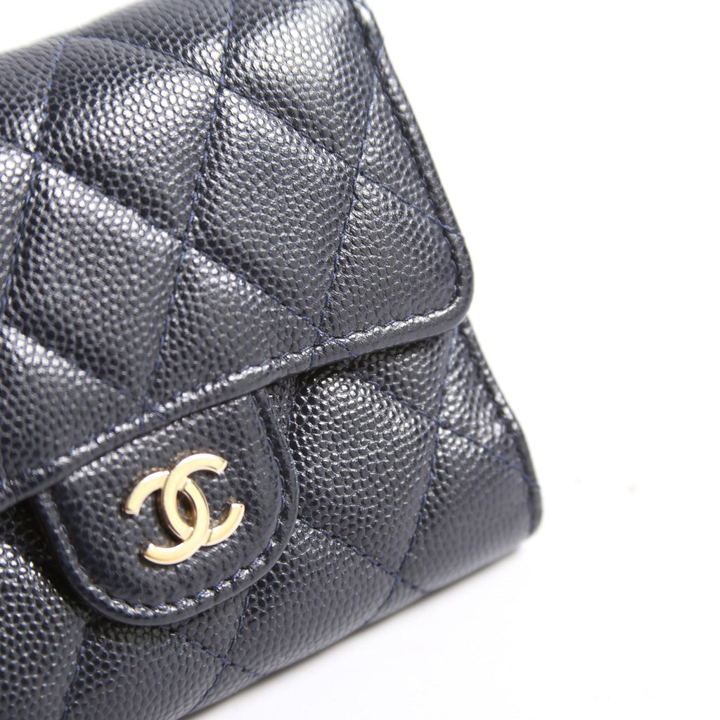 Classic Compact Flap Wallet Caviar Navy