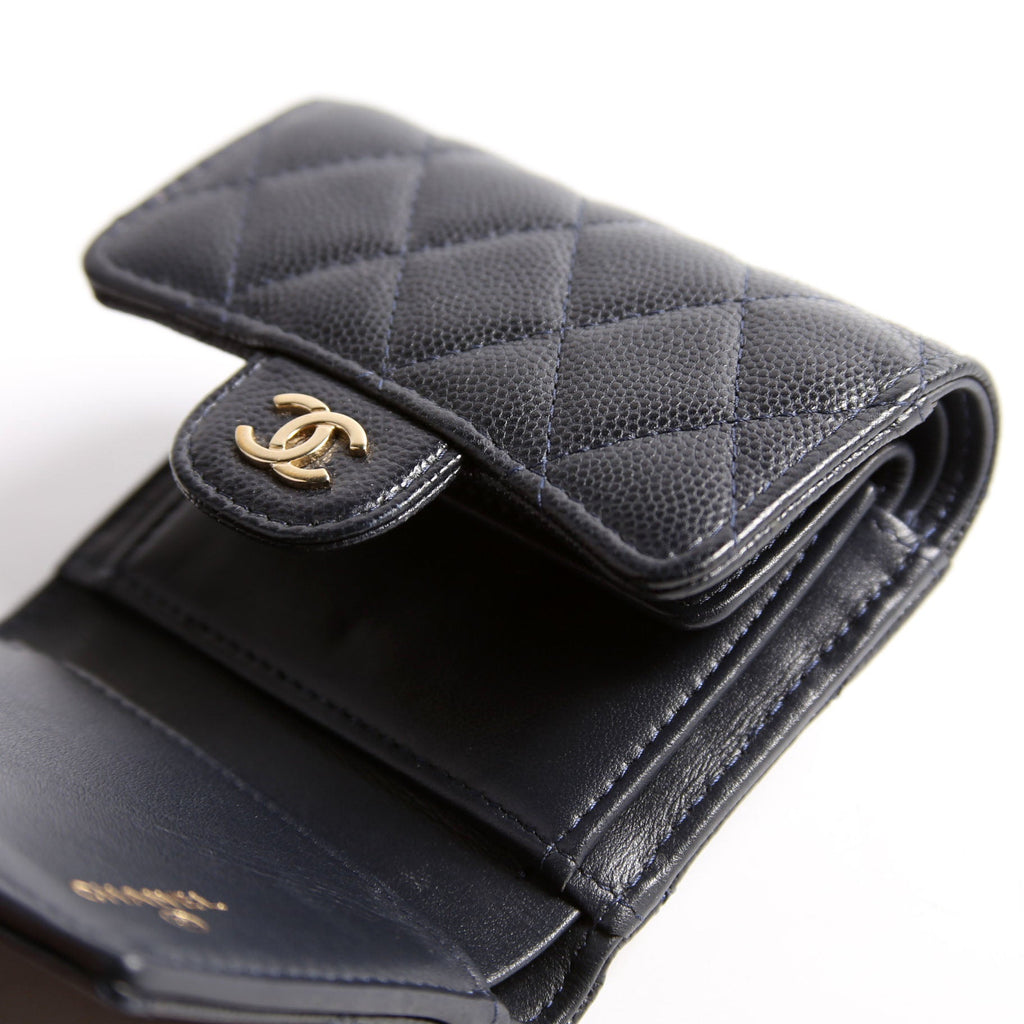 Classic Compact Flap Wallet Caviar Navy