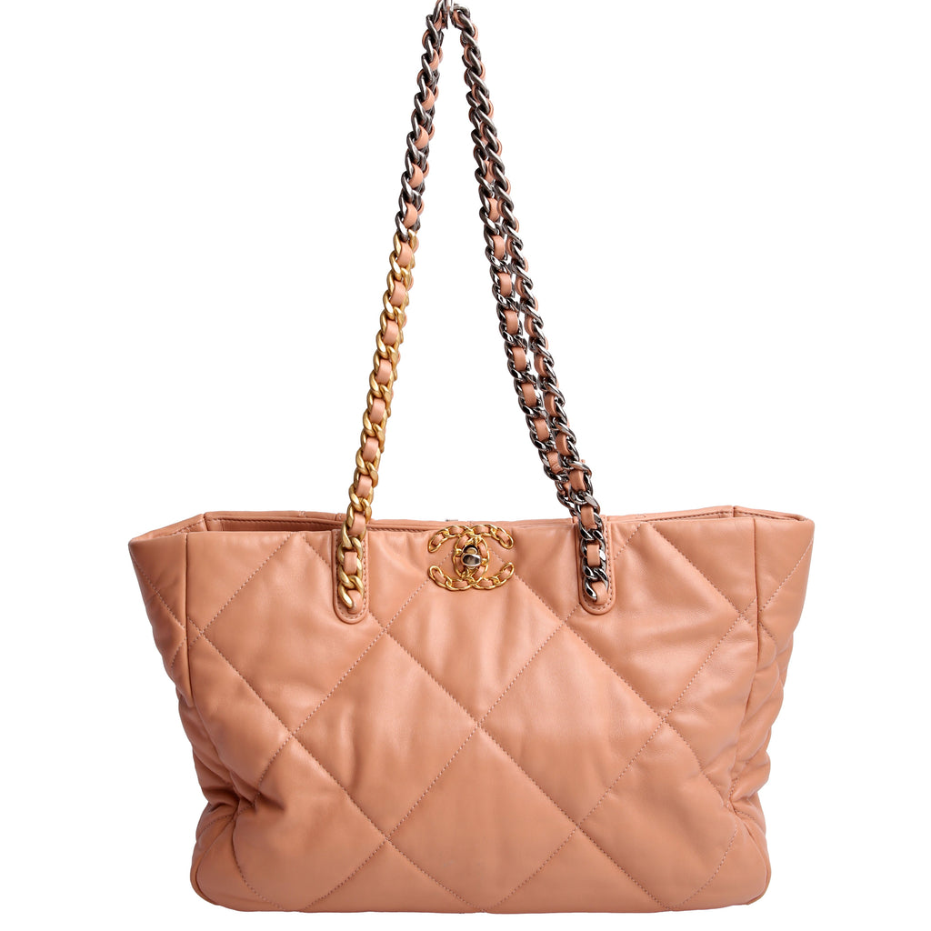 Chanel 19 Quilted Goatskin East/West Shopping Tote Nude
