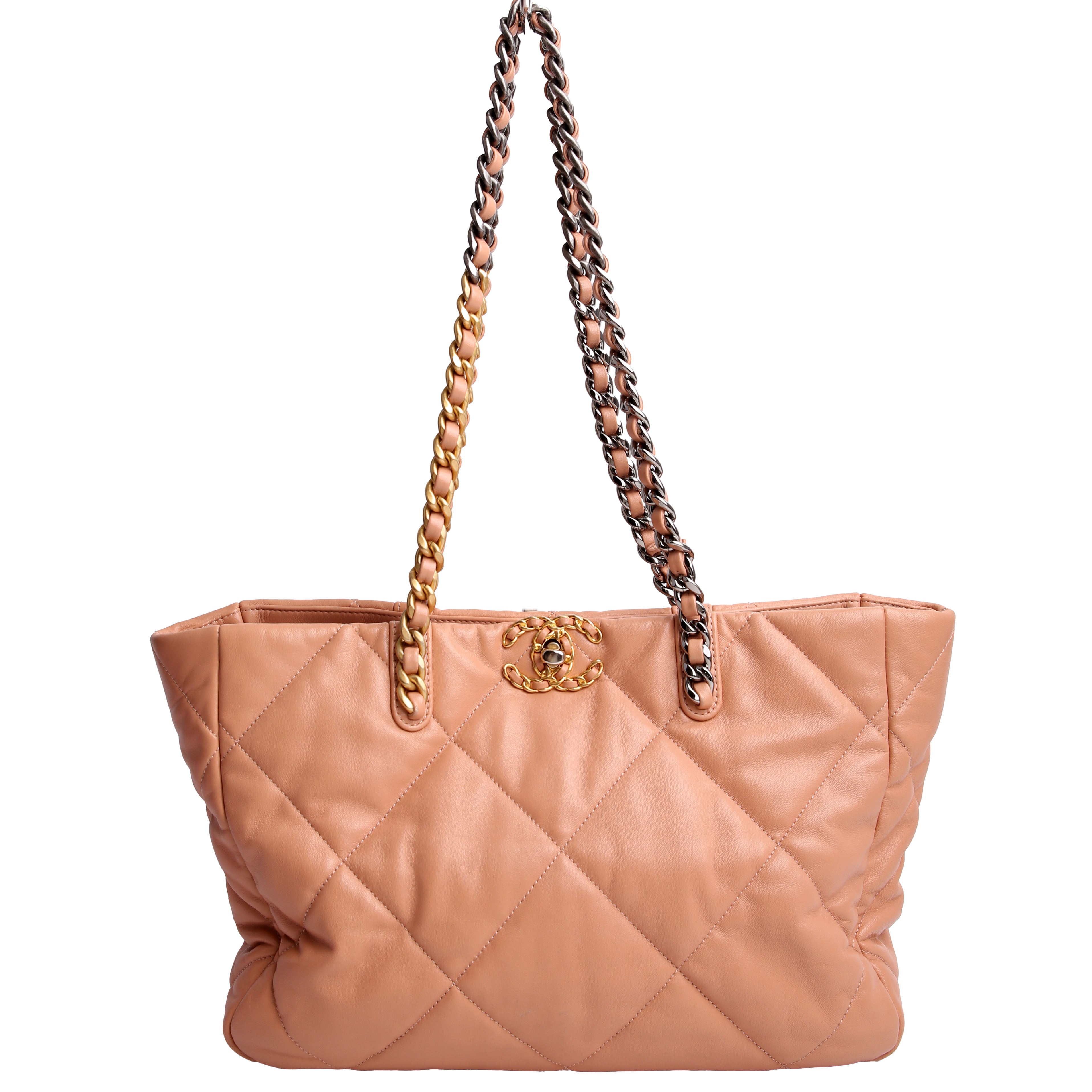 Chanel 19 Quilted Goatskin East/West Shopping Tote Nude