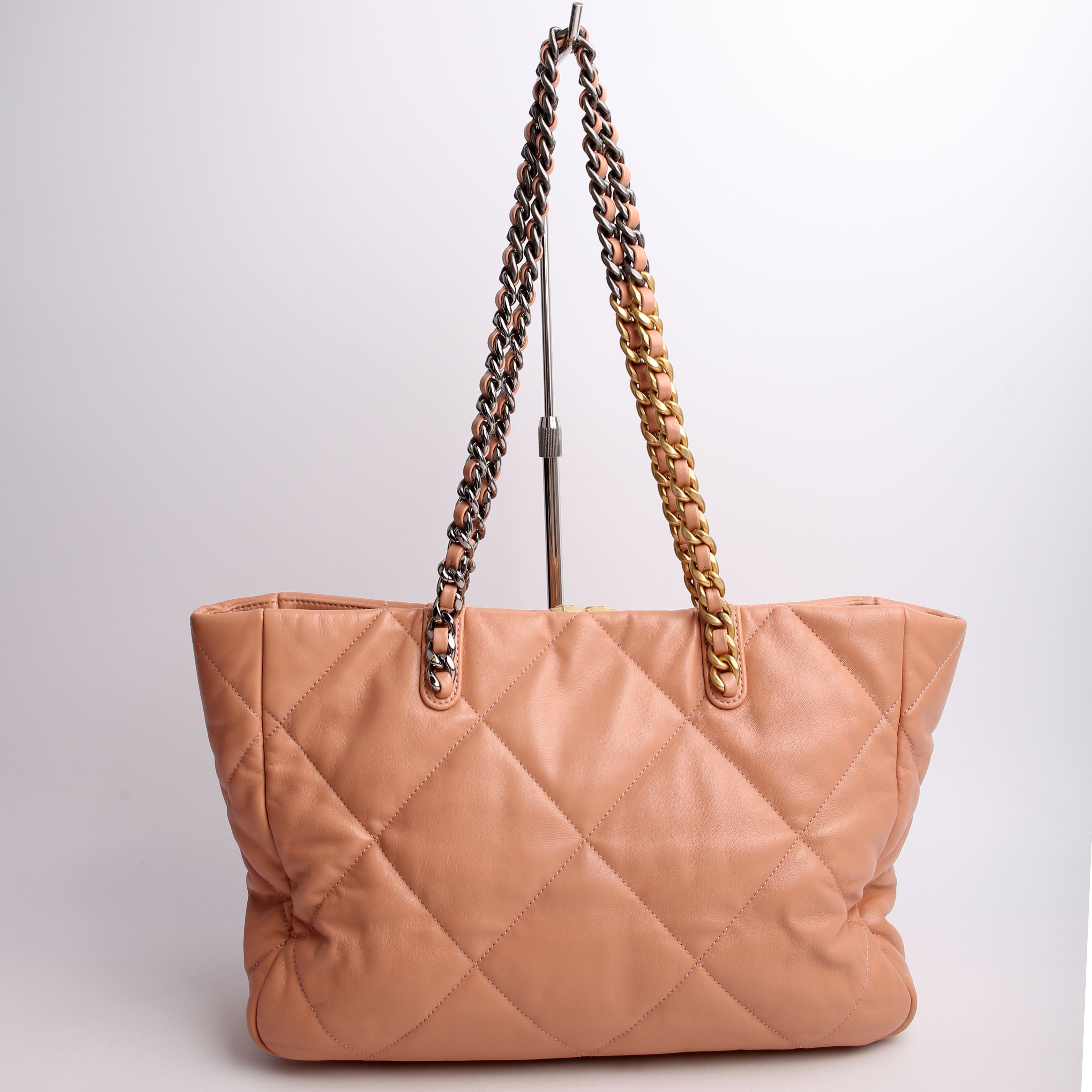 Chanel 19 Quilted Goatskin East/West Shopping Tote Nude