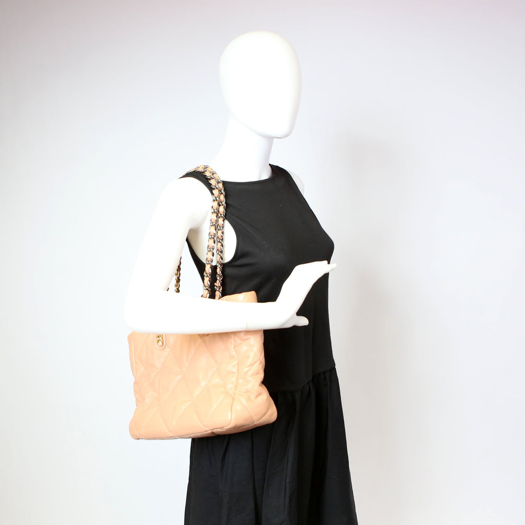 Chanel 19 Quilted Goatskin East/West Shopping Tote Nude