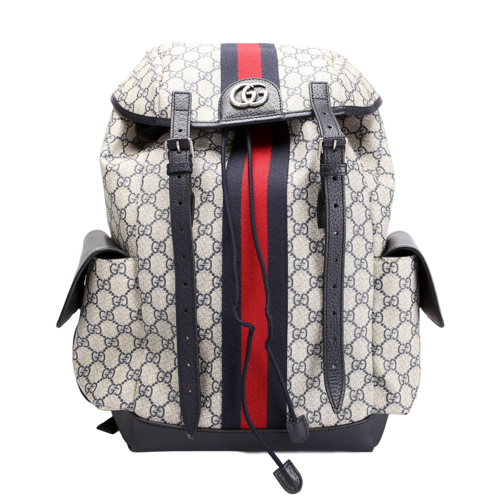 598140 GG Supreme Ophidia Double Buckle Backpack Medium Navy