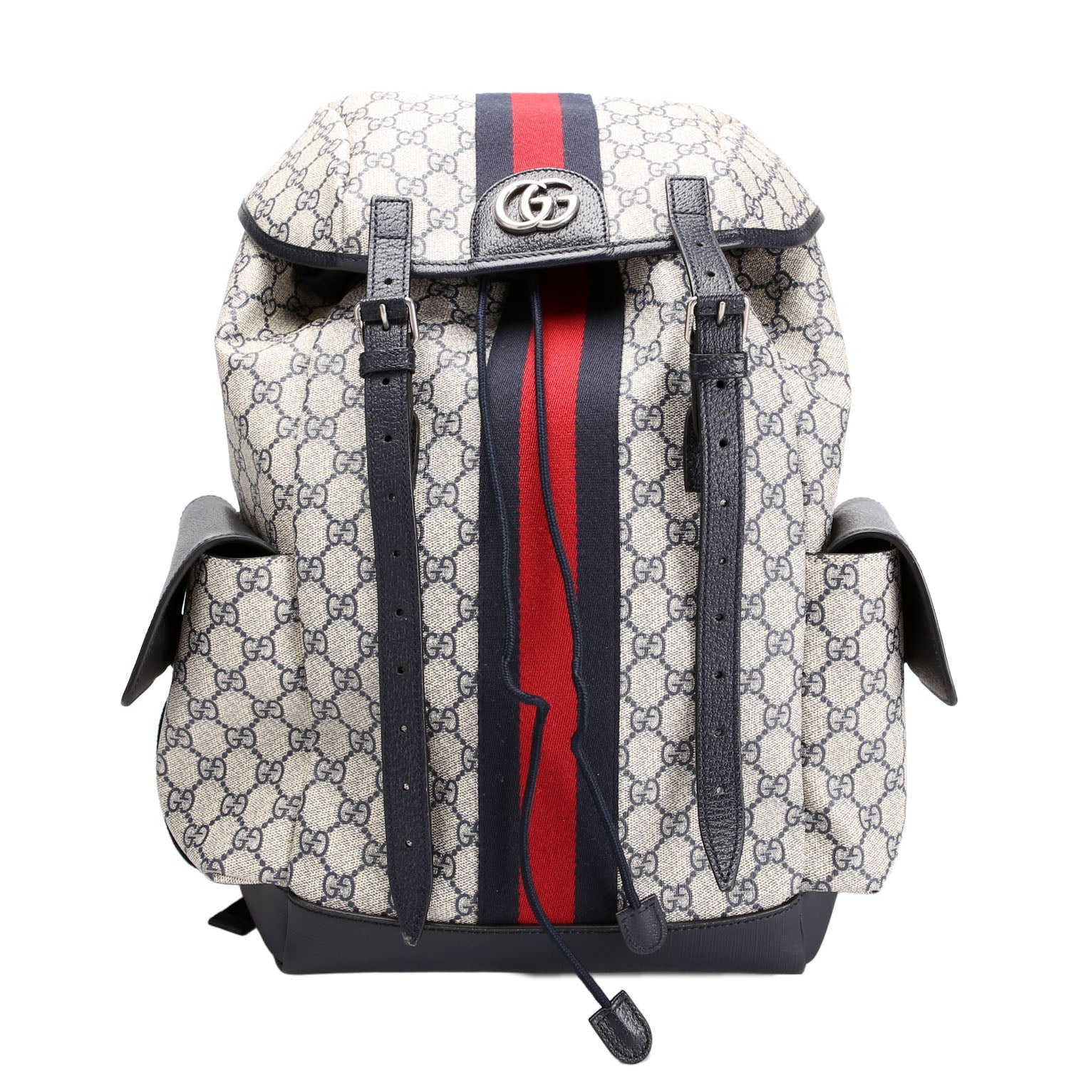 598140 GG Supreme Ophidia Double Buckle Backpack Medium Navy