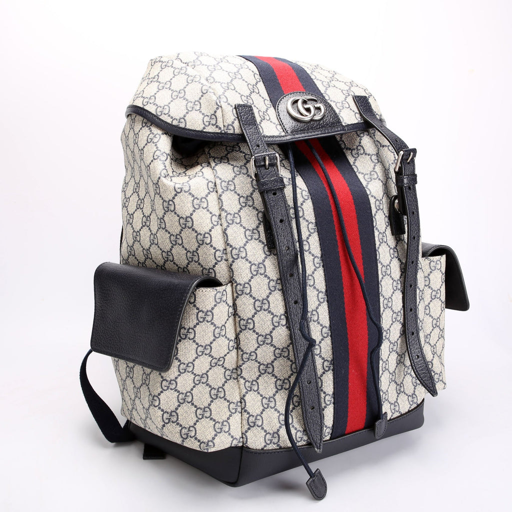 598140 GG Supreme Ophidia Double Buckle Backpack Medium Navy