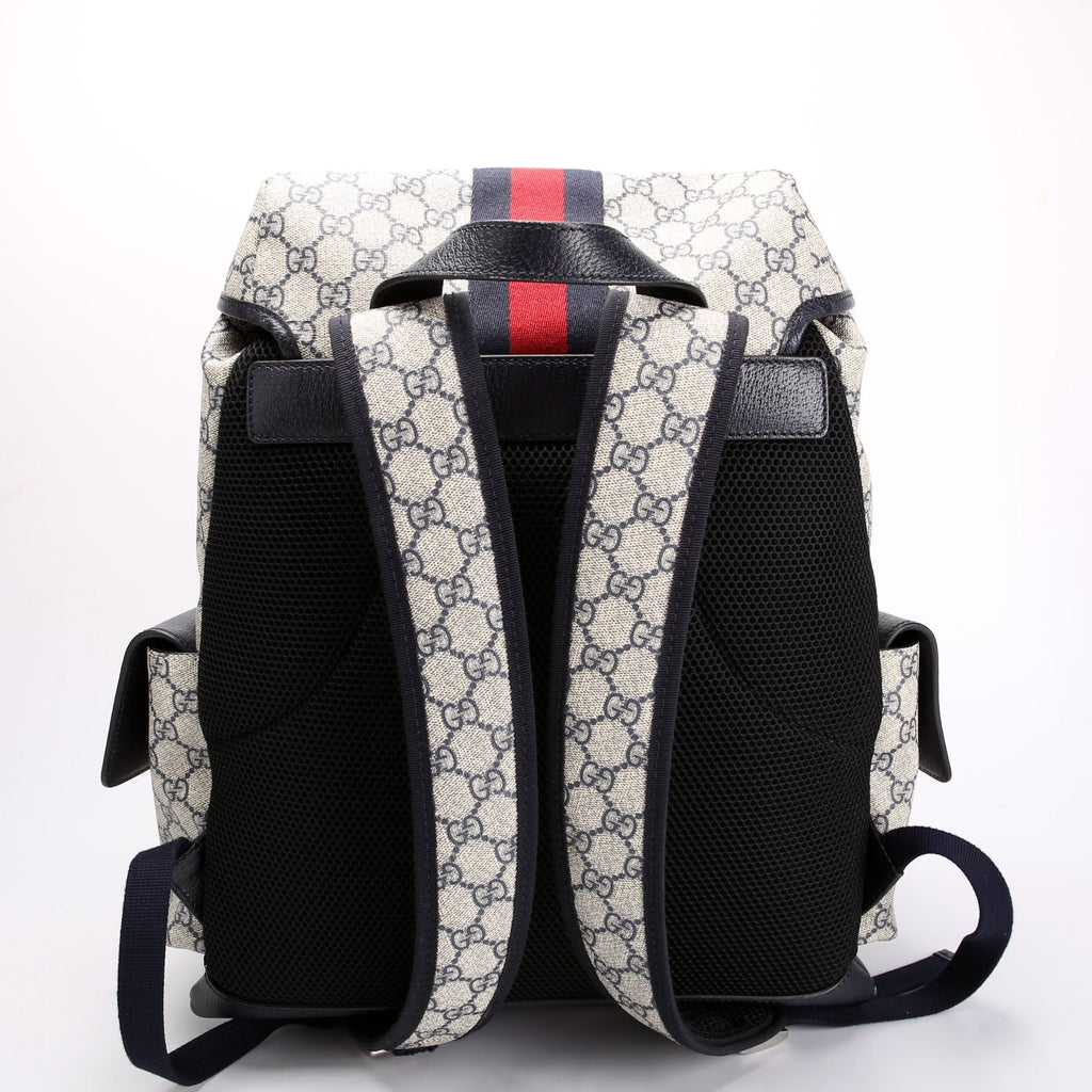 598140 GG Supreme Ophidia Double Buckle Backpack Medium Navy
