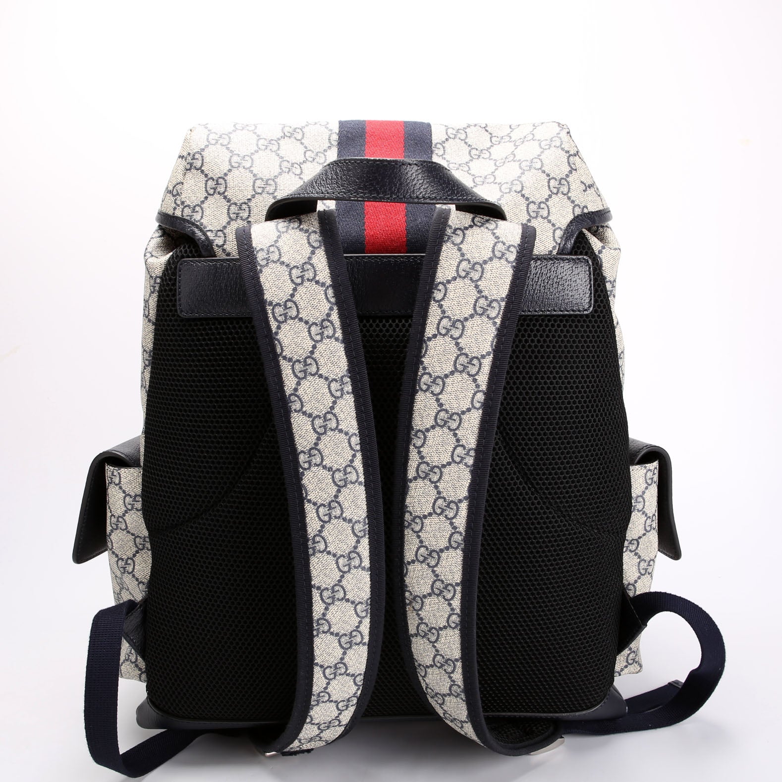 598140 GG Supreme Ophidia Double Buckle Backpack Medium Navy