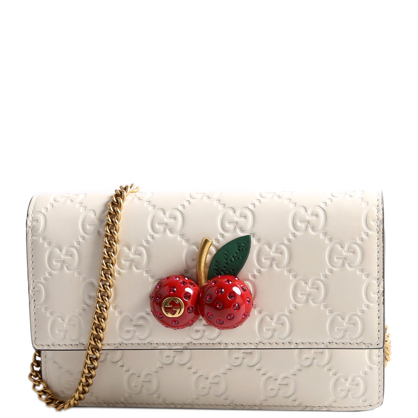 Gucci 481291 GG Leather Cherries Mini Bag Ivory/Red